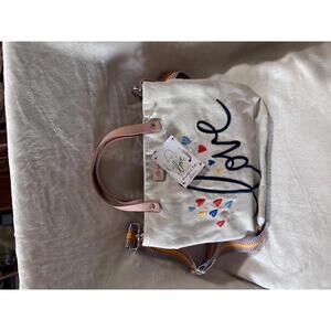Canvas Tote Bag with Love Embroidery and Colorful Strap